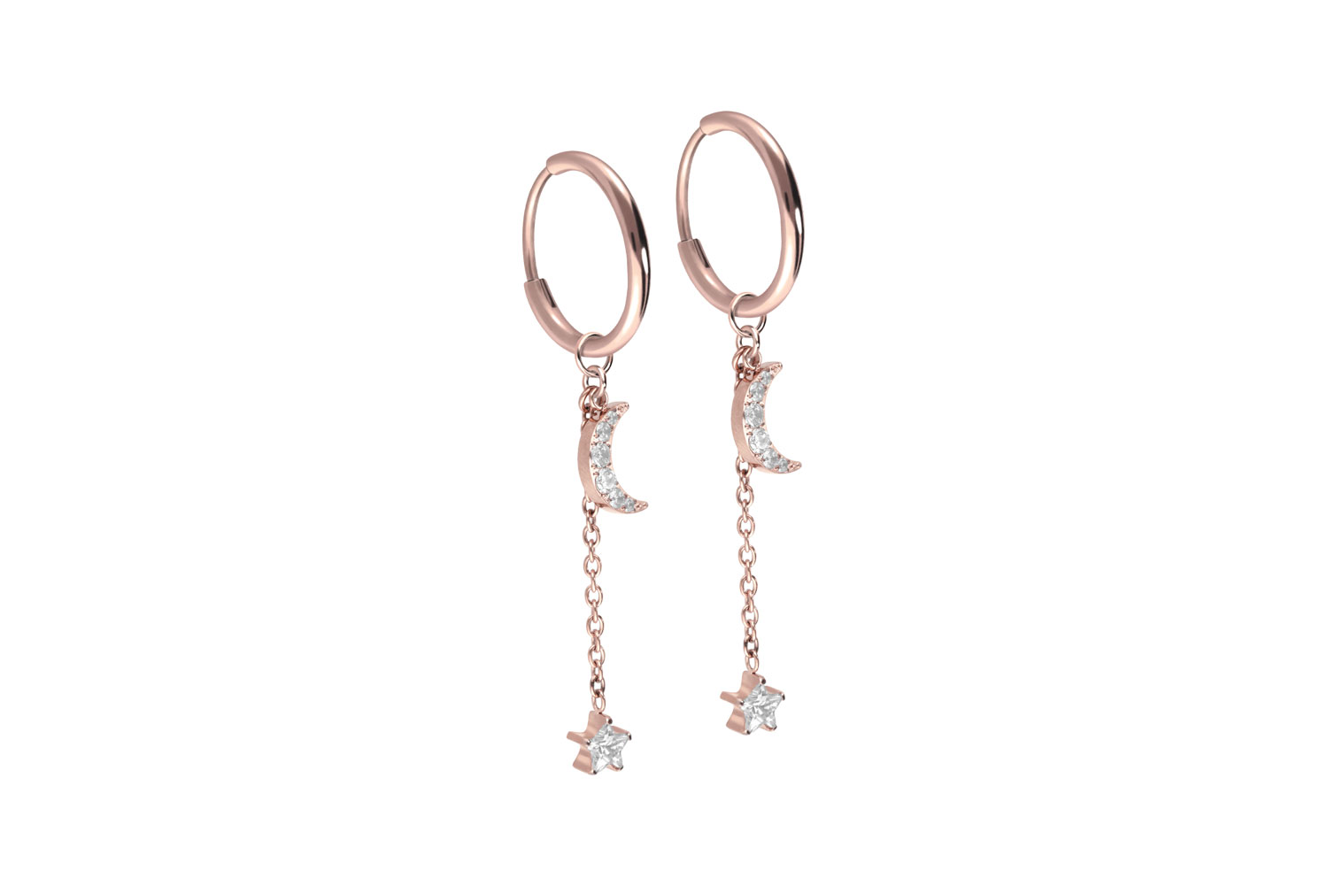 Titan Ohrclicker Creolen KRISTALLMOND + KRISTALLSTERN von Piercingline